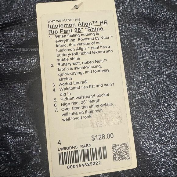 Lululemon Align High-Rise Ribbed Pant 28" Shine Black Night-Size 4 NWT - Picture 9 of 11